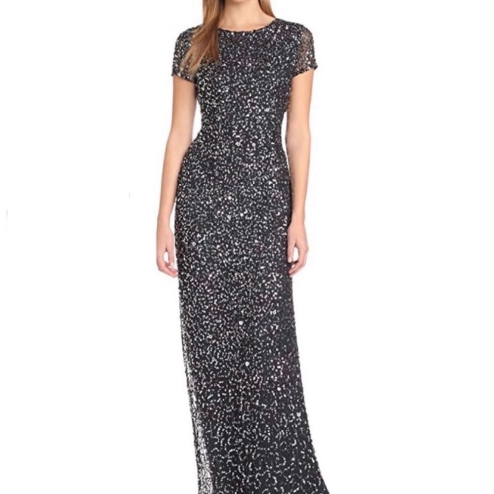 Adriana Papel Charcoal Silver Sequin Dress